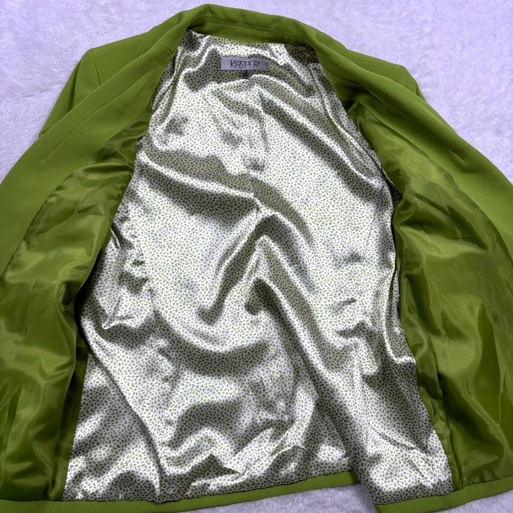 NEW Kasper Blazer Women 12 Palm Green Single Button Notch Lapel Cuffed Slv $99 - Picture 9 of 15